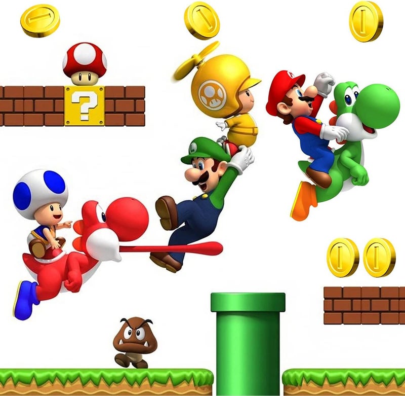 DEKOSH Mario Wall Decal Build a Scene Wall Stickers Peel & Stick Super Mario Party Decorations for Kids Room - Image 1